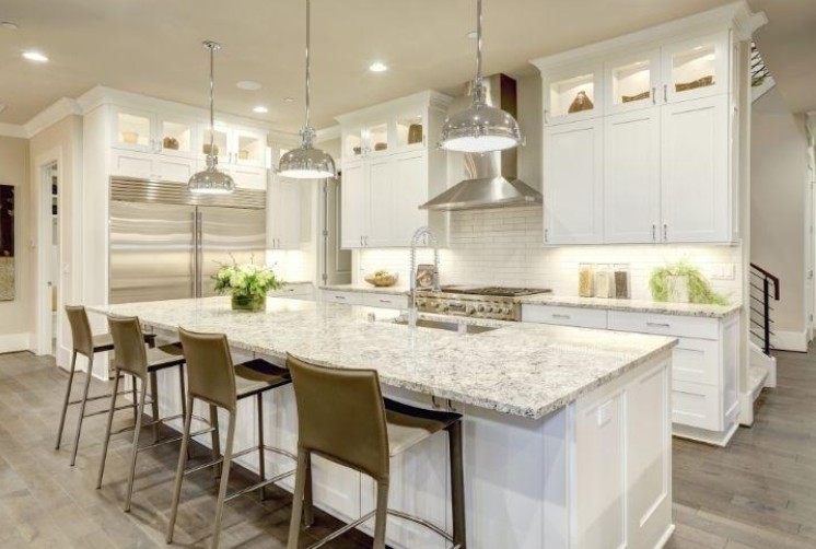 White kitchen design in a new luxurious home